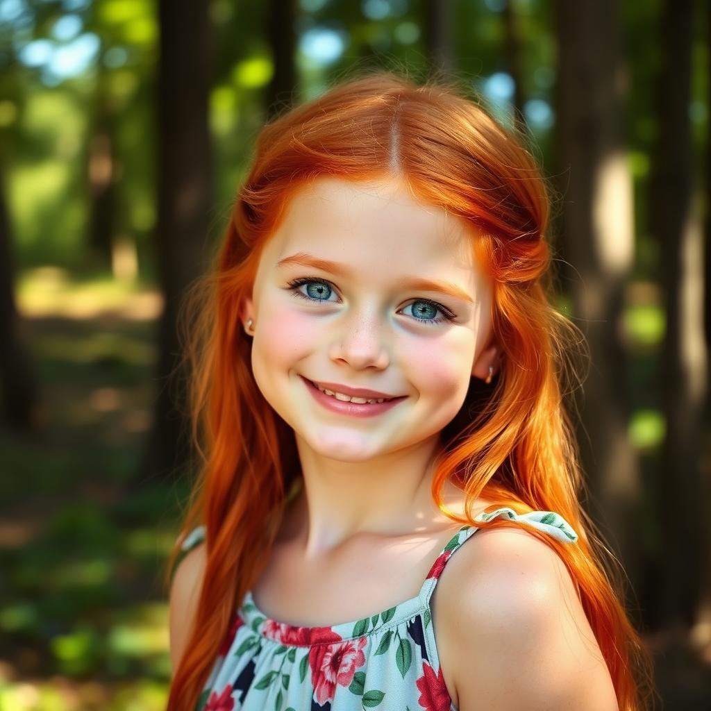 A stunning redhead girl with bright ginger hair cascading down her shoulders