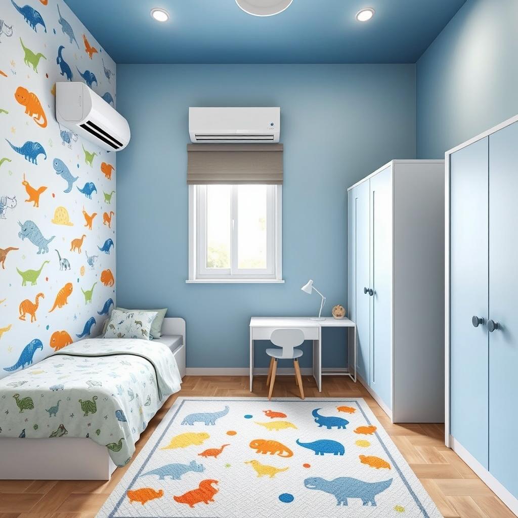 A beautifully designed children's bedroom, specifically for a 4-year-old boy, measuring 3 meters by 4 meters