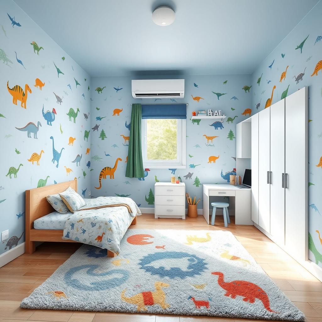 An interior design of a children's bedroom, specifically designed for a 4-year-old boy