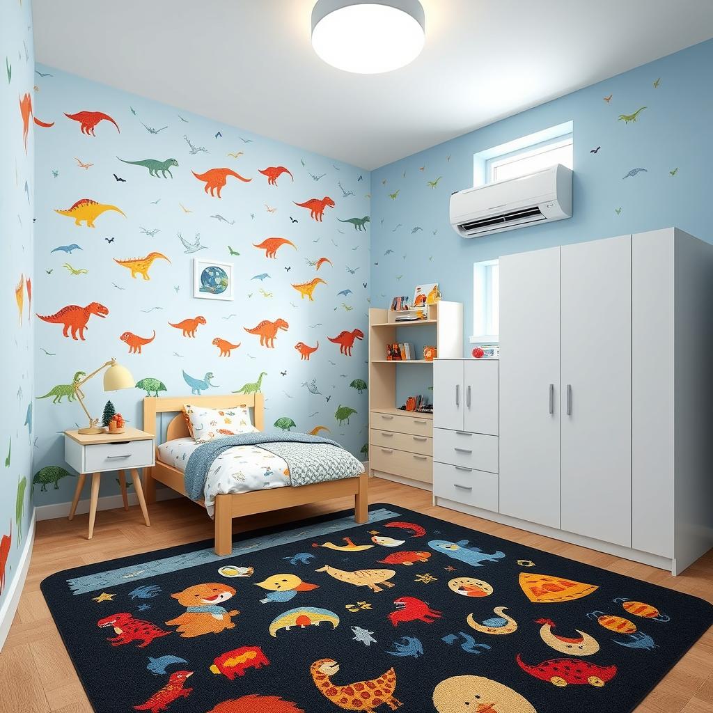 A beautifully designed interior of a children's bedroom, tailored for a 4-year-old boy