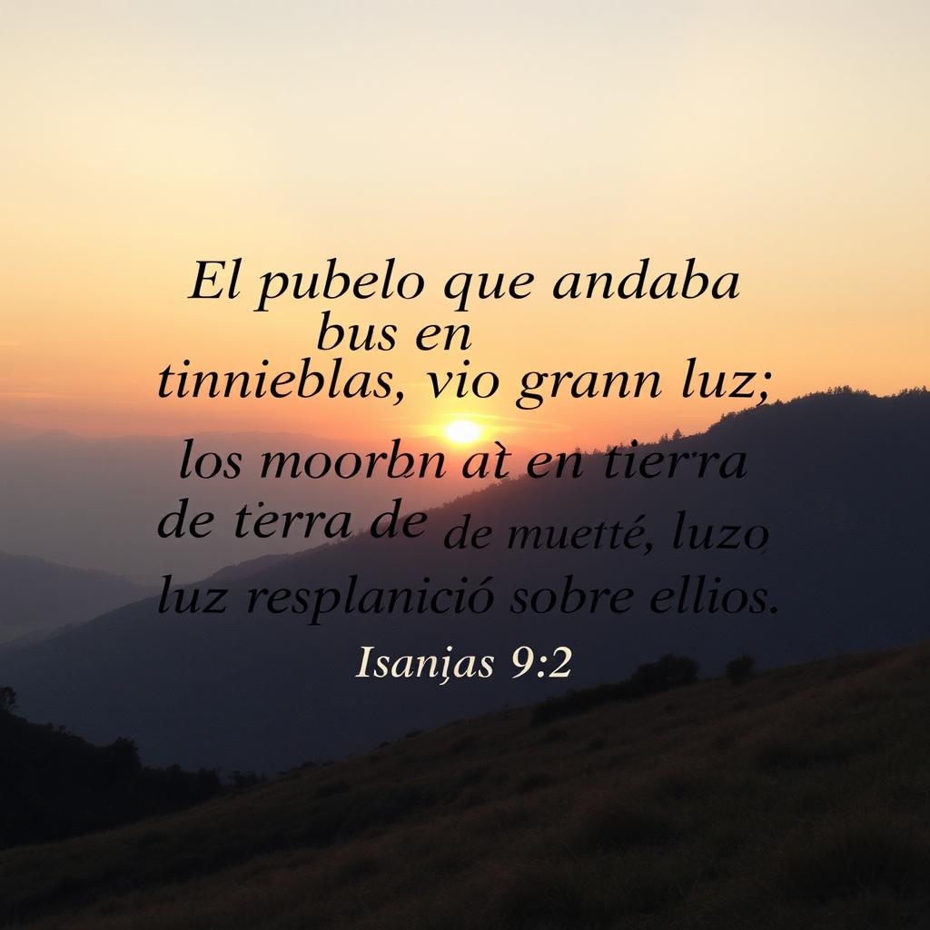 A simple yet visually appealing image suitable for an Instagram post featuring the text: "El pueblo que andaba en tinieblas vio gran luz; los que moraban en tierra de sombra de muerte, luz resplandeció sobre ellos