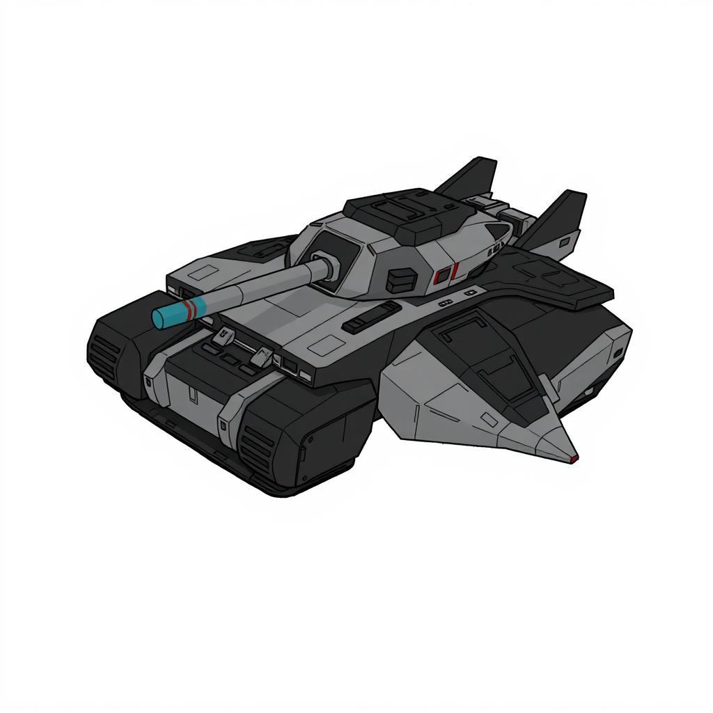 A 2D simple drawing of a hybrid vehicle that combines features of a tank and a spacecraft