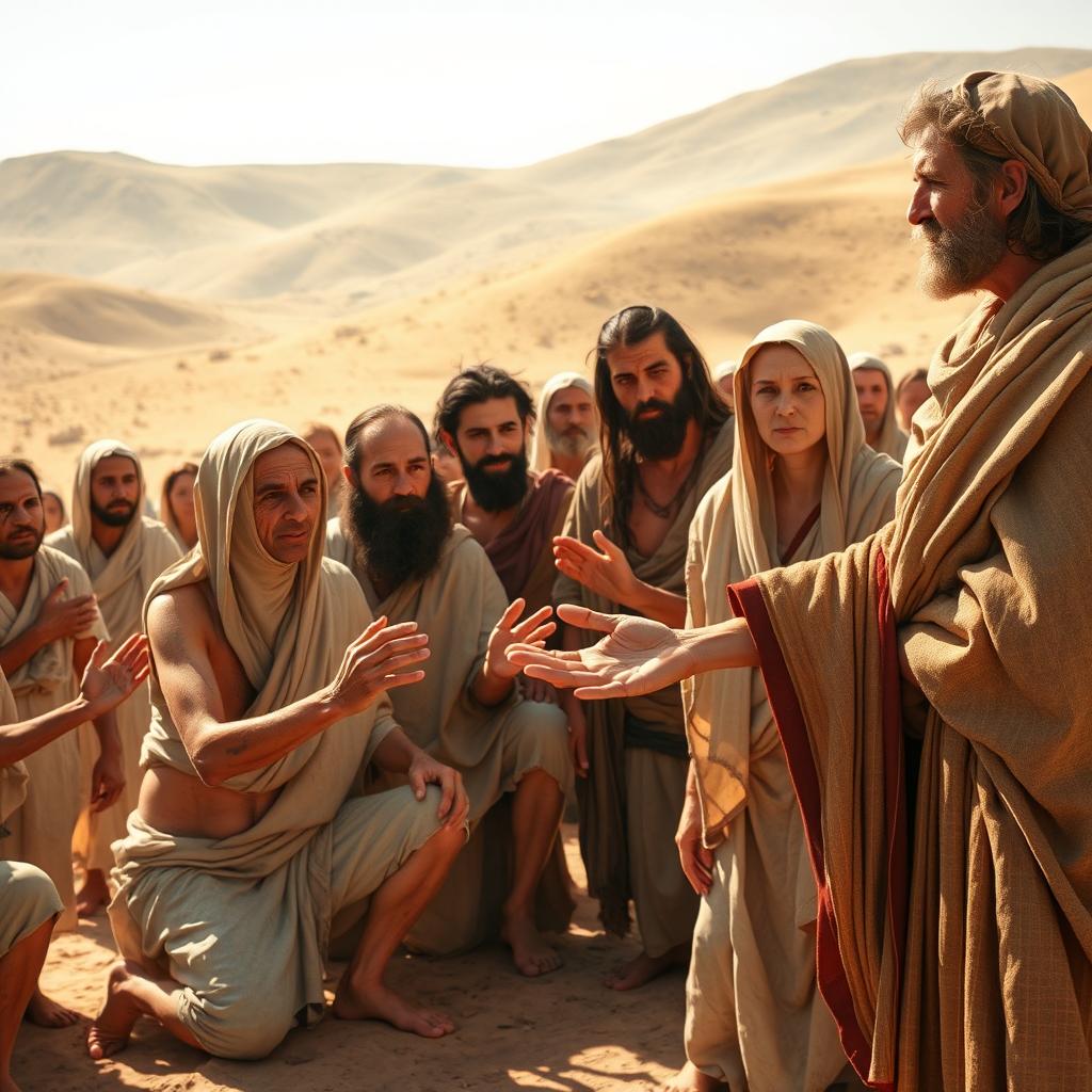 A biblical scene depicting lepers in ancient times, emphasizing compassion and healing