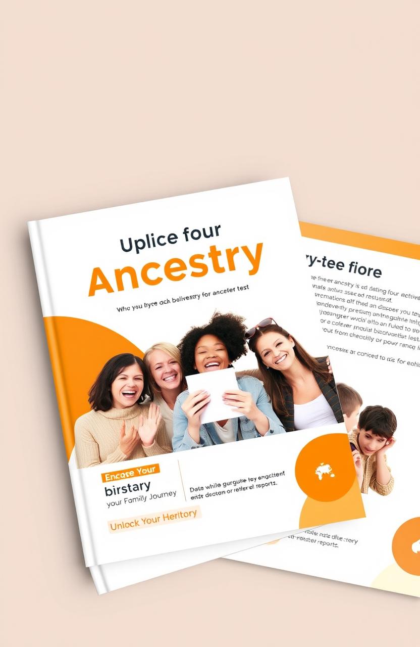 Create a vibrant and eye-catching PDF lead magnet designed to entice readers to engage with a free ancestry test where they can upload their photo and discover their ancestry background