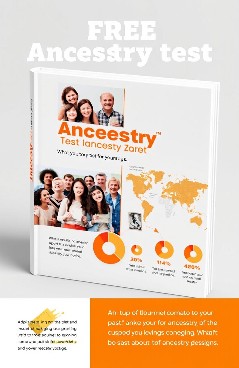 A captivating PDF lead magnet designed for promoting a free ancestry test, featuring a vibrant and modern layout with a white and orange color scheme
