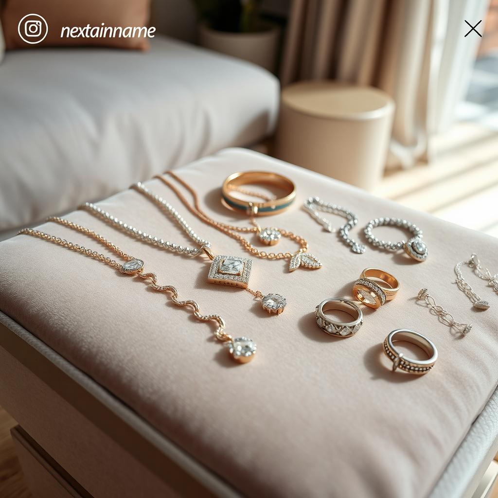 A captivating Instagram-style image showcasing a beautifully arranged jewelry display
