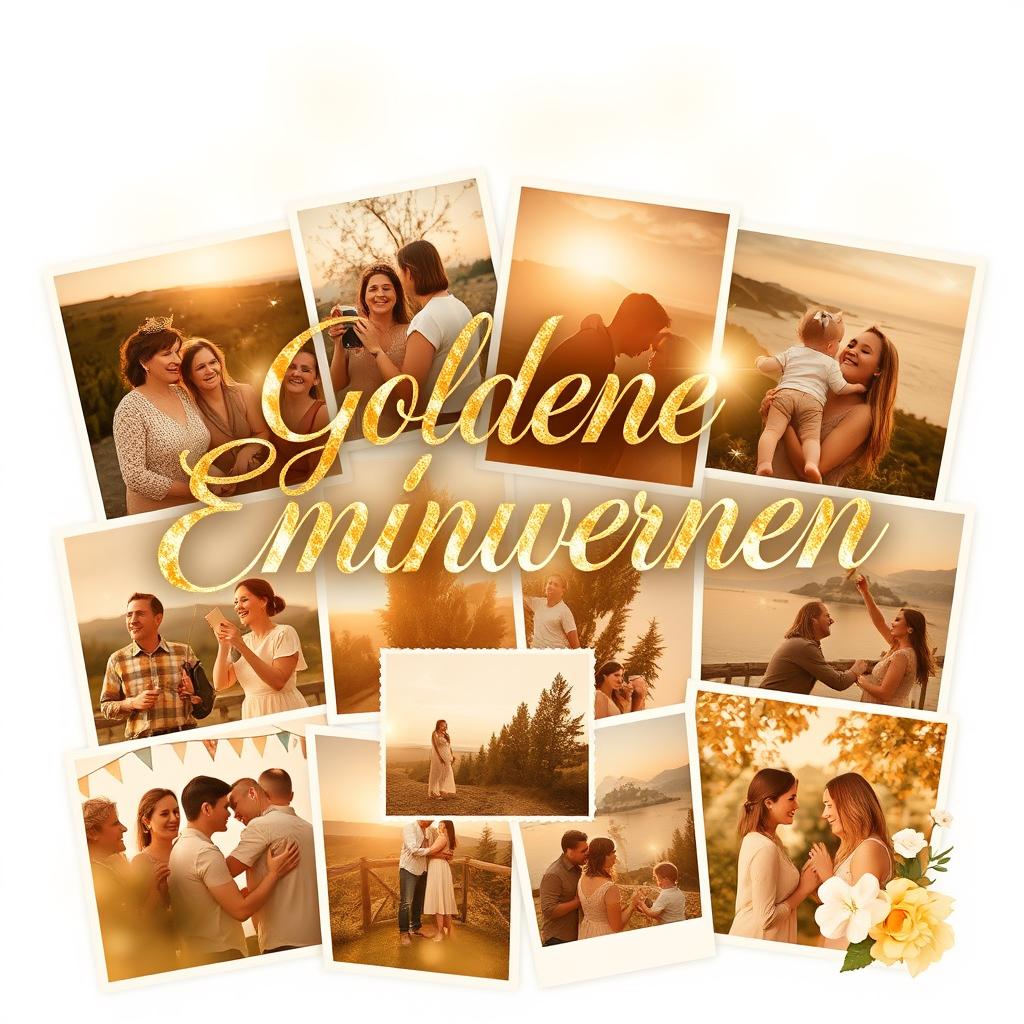 A beautifully designed Instagram post for a profile named 'Goldene Erinnerungen' featuring a collage of nostalgic golden memories