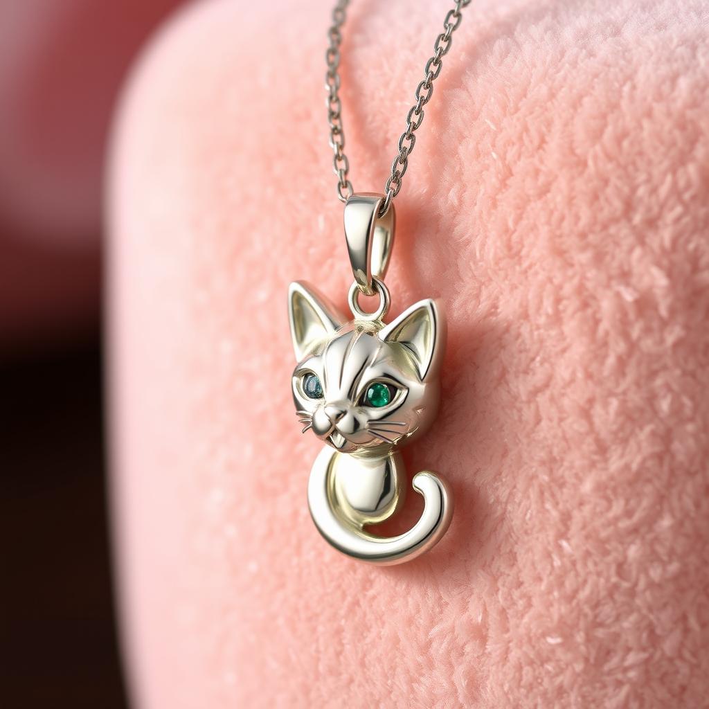 A charming piece of personalized jewelry featuring a beautifully designed pendant in the shape of a cat