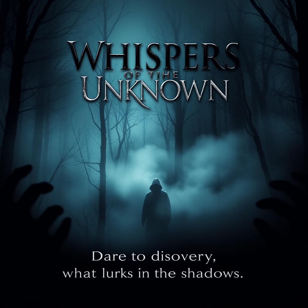 A chilling movie poster featuring a dark, eerie forest with mist swirling around the trees, evoking a sense of mystery and suspense