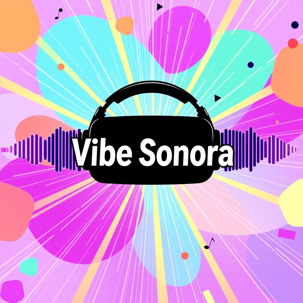A vibrant and energetic design for a YouTube channel called 'Vibe Sonora', featuring bright, colorful soundwave patterns that radiate outward from the center, symbolizing music and sound