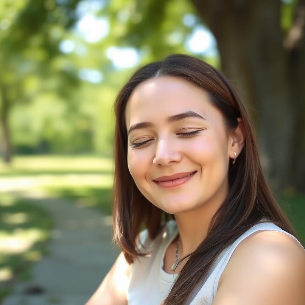 A portrait of a relaxed person with slightly closed eyes, exuding calmness and serenity