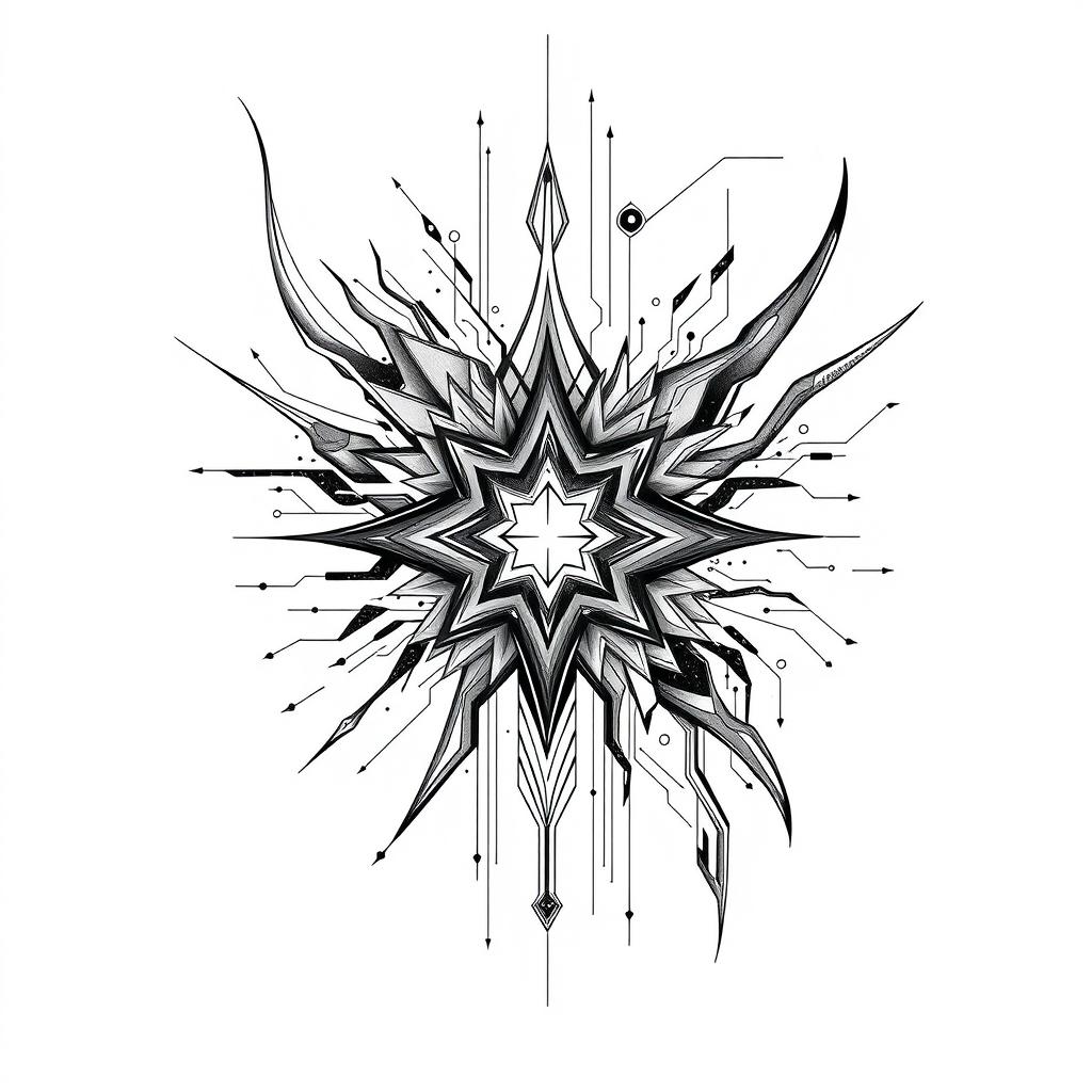 A stunning tattoo sketch that blends cybernetic elements with tribal designs