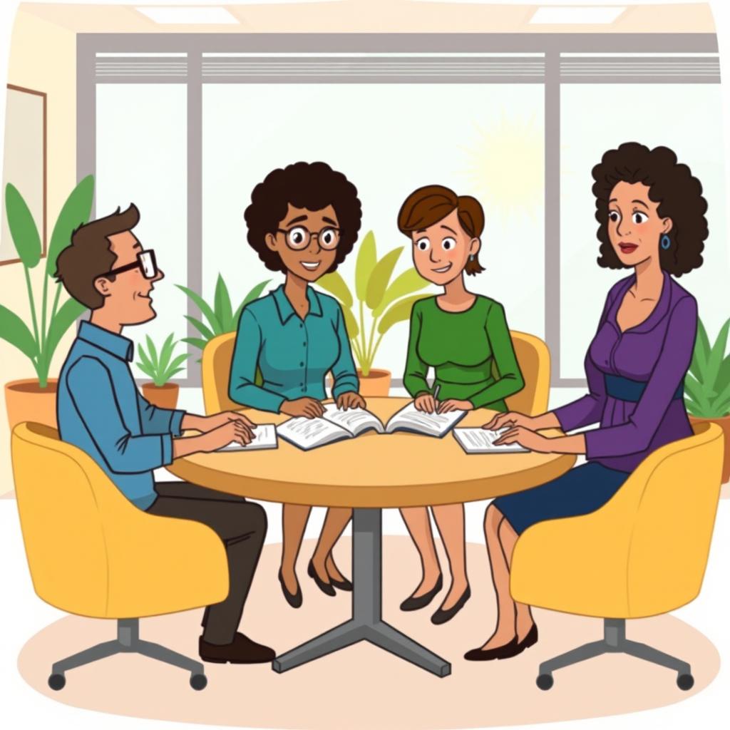 A simple cartoon-style illustration depicting a workplace conflict resolution scene
