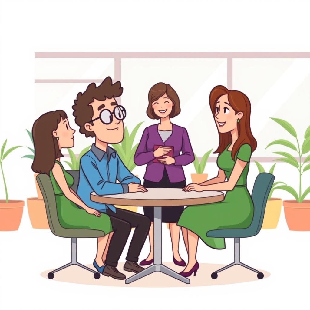 A simple cartoon-style illustration depicting a workplace conflict resolution scene