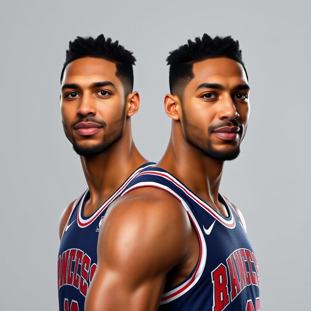 A high quality, ultra realistic front and side view photograph of NBA player Brandin Podziemski, portrayed as a dynamic and athletic basketball player
