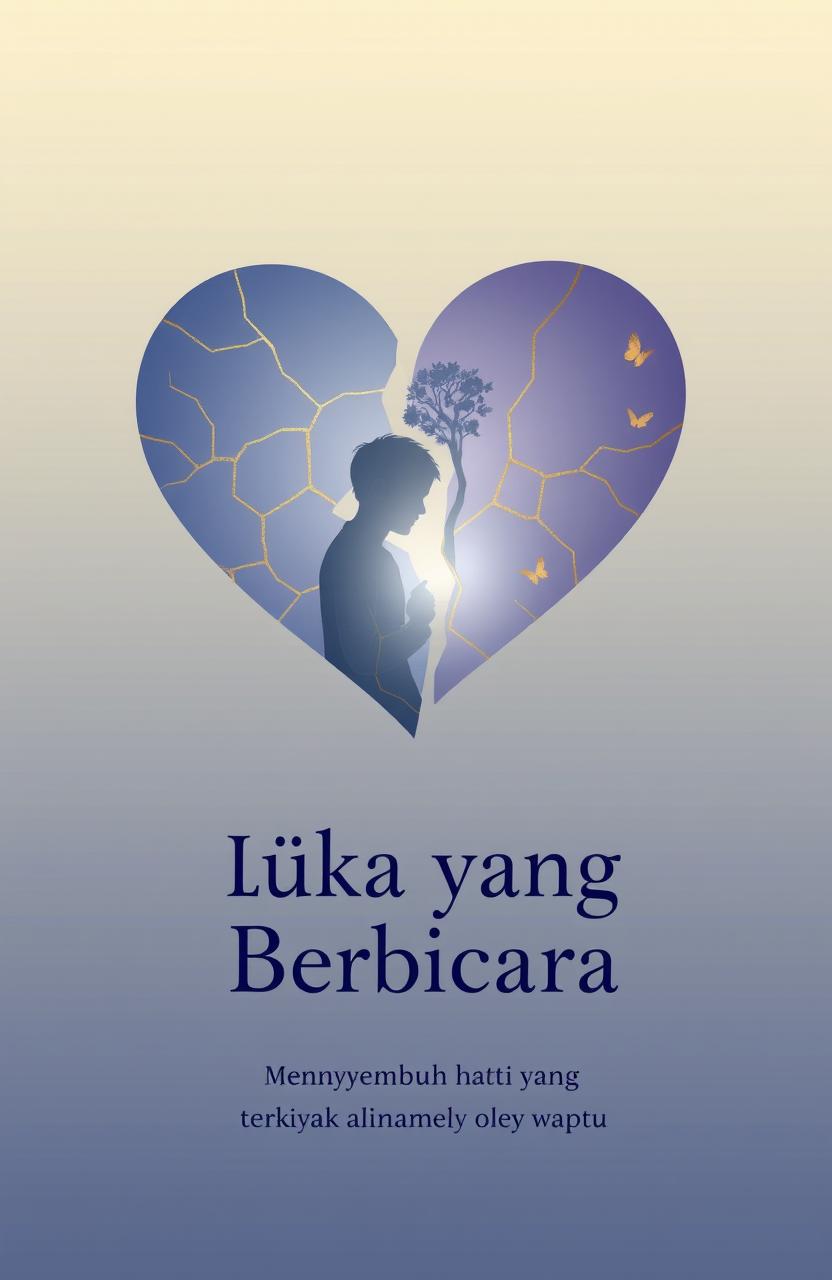 A visually striking design featuring a gradient background of pastel blue, light purple, and cream, transitioning from dark to light shades, symbolizing an emotional journey