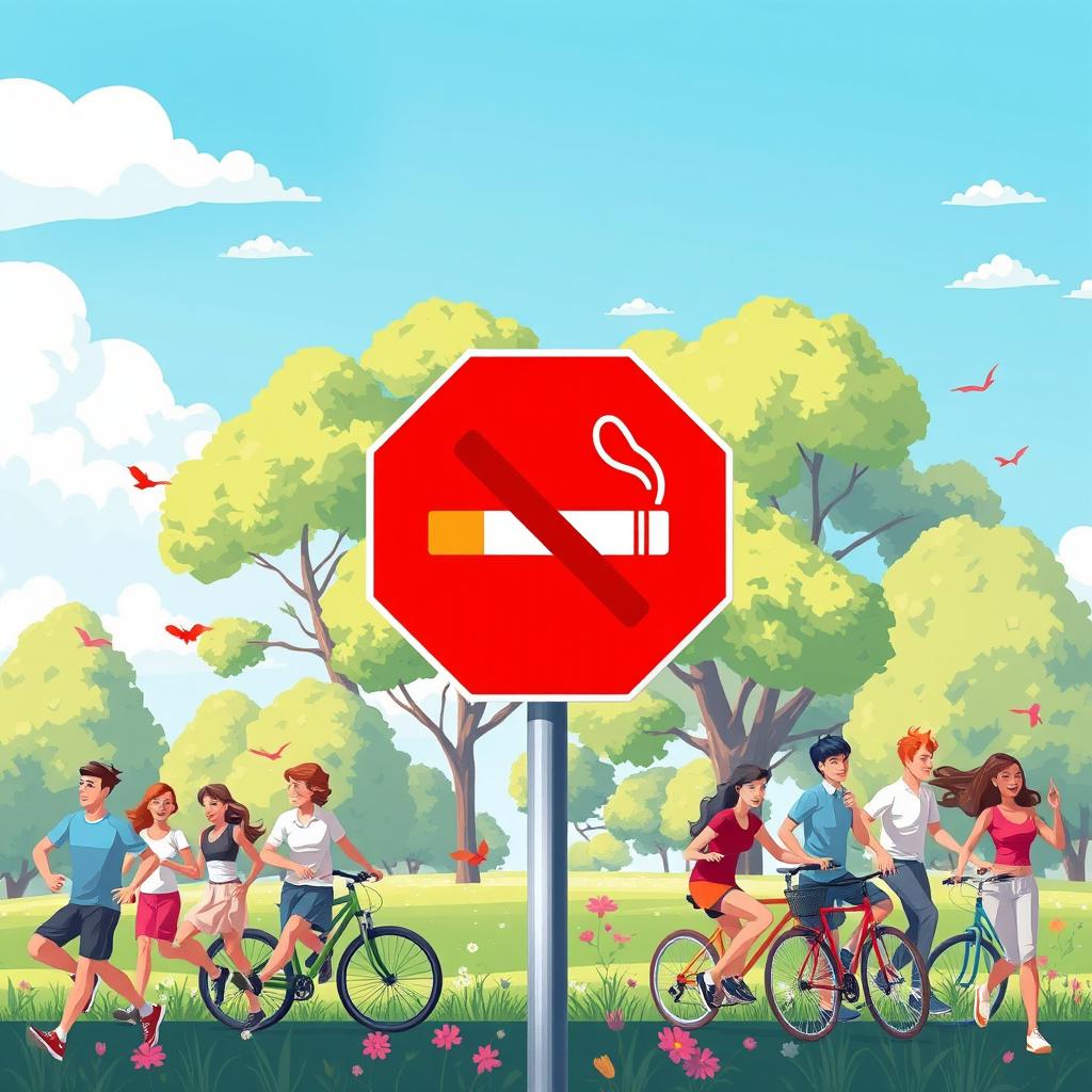 An impactful illustration promoting anti-smoking awareness, centered around a vivid and engaging scene