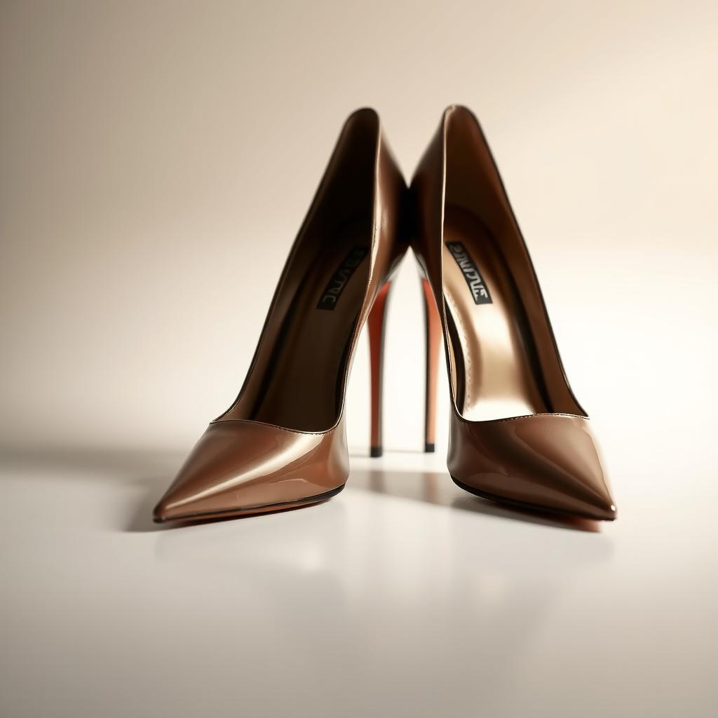 A stunning pair of elegant pointy heels, closed from the front, showcasing their sleek and sharp design