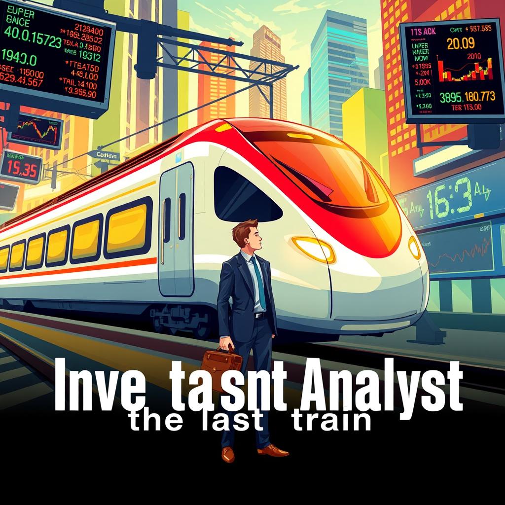 A vibrant and dynamic illustration showcasing a high-speed train racing through a bustling urban environment, symbolizing speed and innovation