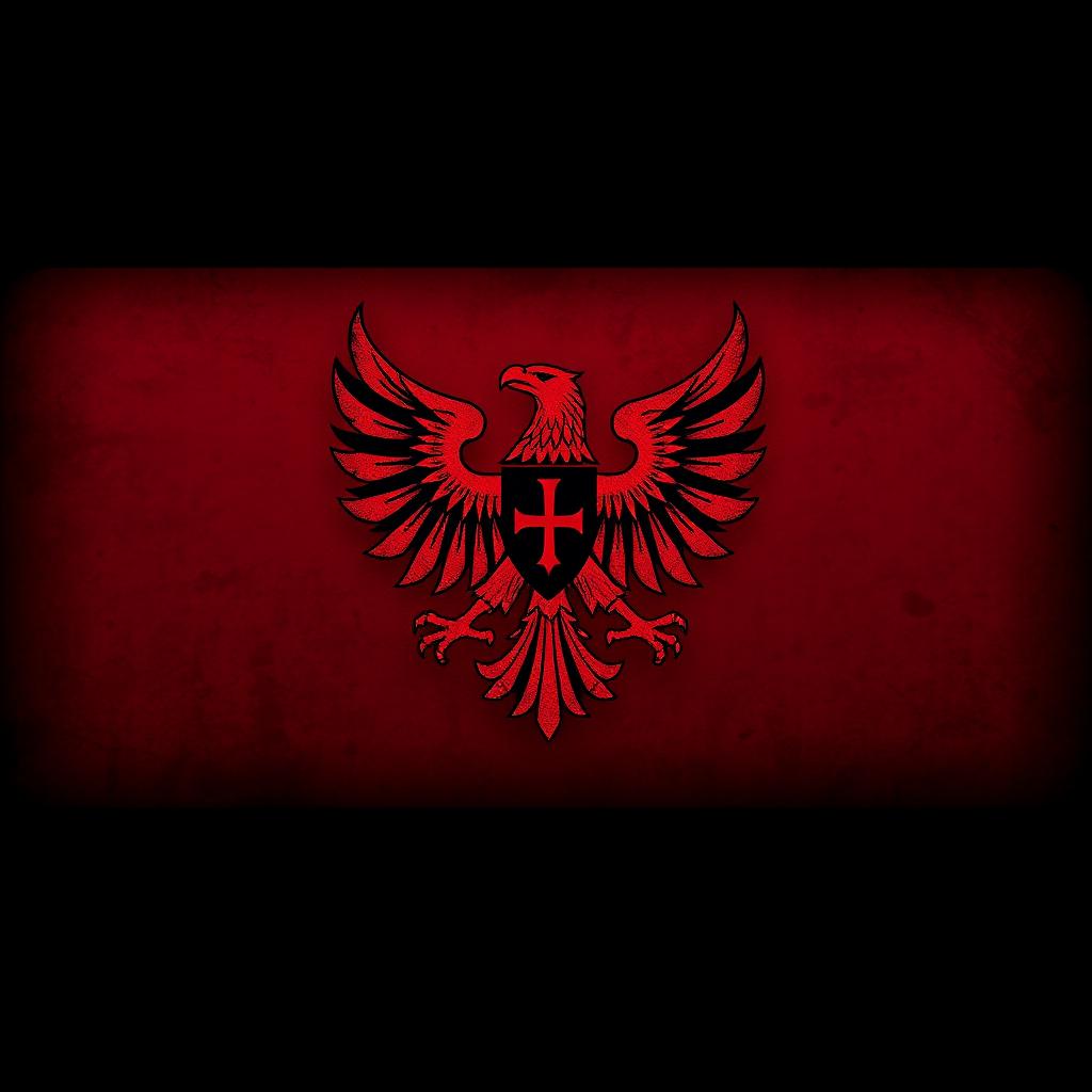 A militaristic and authoritarian flag of Montenegro, featuring dark colors such as deep red and black