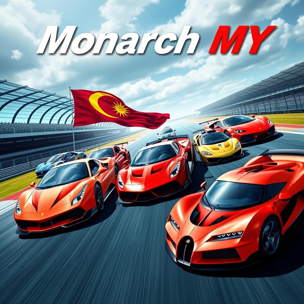 A stunning poster featuring five supercars racing on a dynamic racetrack