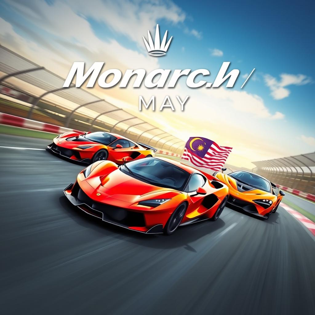 An exciting poster showcasing three supercars racing on a thrilling racetrack