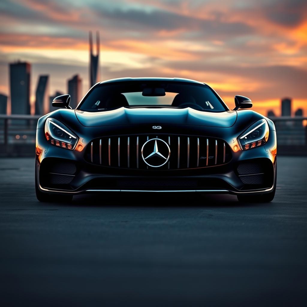 A breathtaking Mercedes Benz AMG sports car, showcasing its powerful stance and elegant design