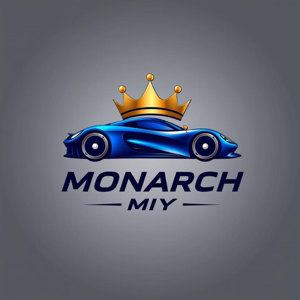 A modern and sleek logo design for a racing car brand named 'Monarch MY'