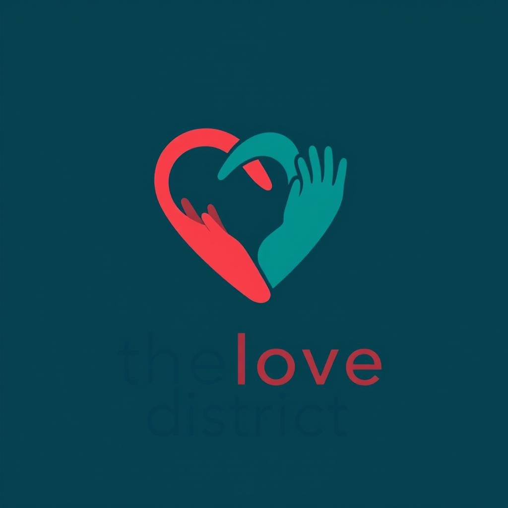 Logo design for 'thelovedistrictja', featuring a heart motif intertwined with a stylized representation of the letter 'L'