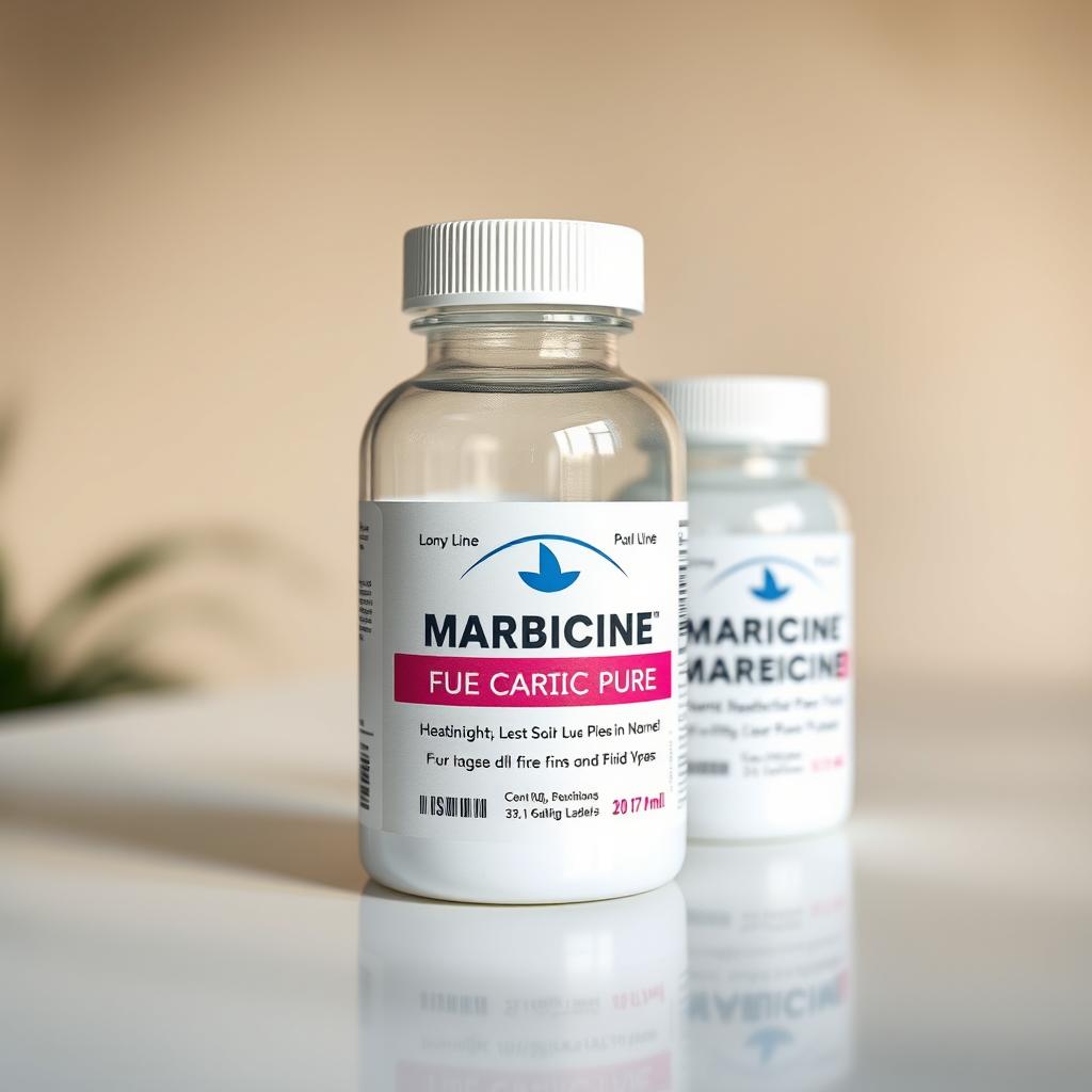 A realistic depiction of a medicine bottle prominently featuring a custom label