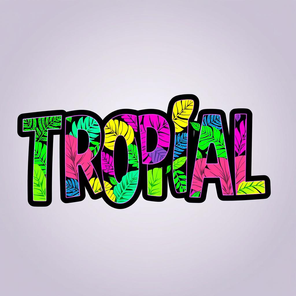 A vibrant typography design featuring bold letters with a black outline