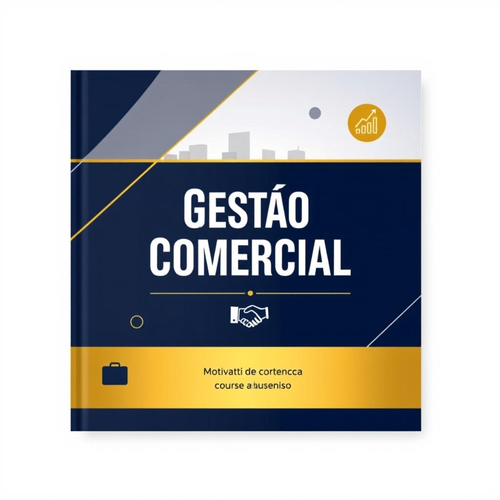 E-book cover for a course titled "Gestão Comercial" featuring an elegant design with a modern aesthetic