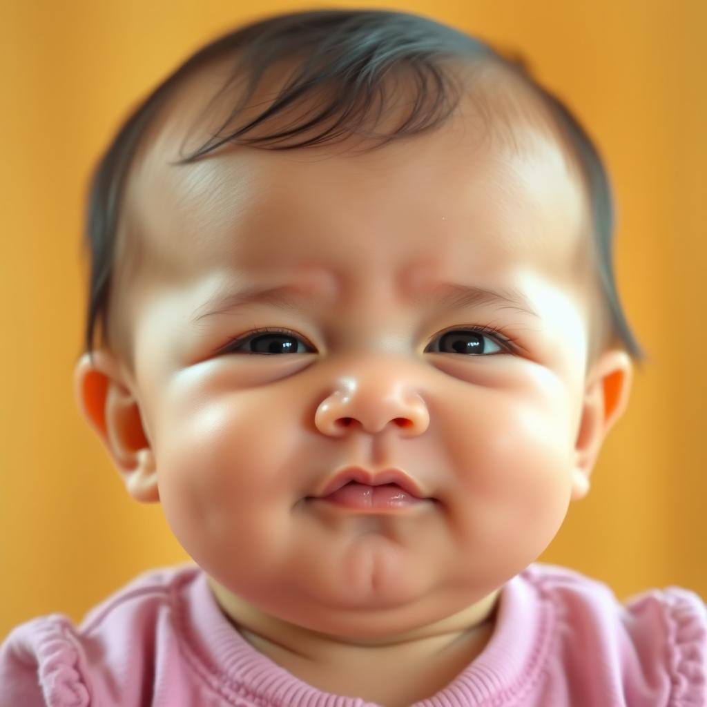 An adorable baby with a cute, slightly squinting expression that makes it look even more endearing