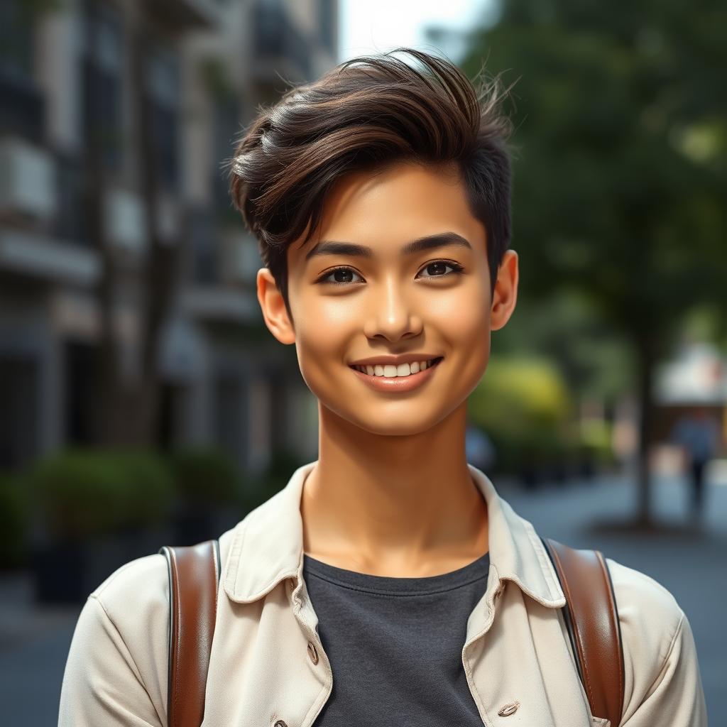 A highly detailed portrait of a person standing confidently, wearing casual yet stylish clothing