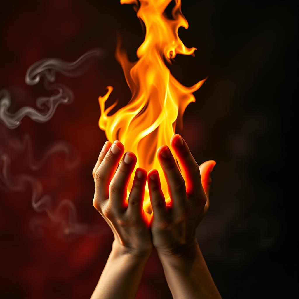 A metaphorical representation of the Russian proverb 'горит в руках' (burning in hands)