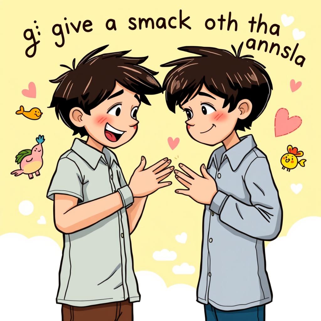 An artistic interpretation of the proverb 'give a smack on the hands', depicting a scene of two individuals playfully interacting, conveying a sense of mischief and humor