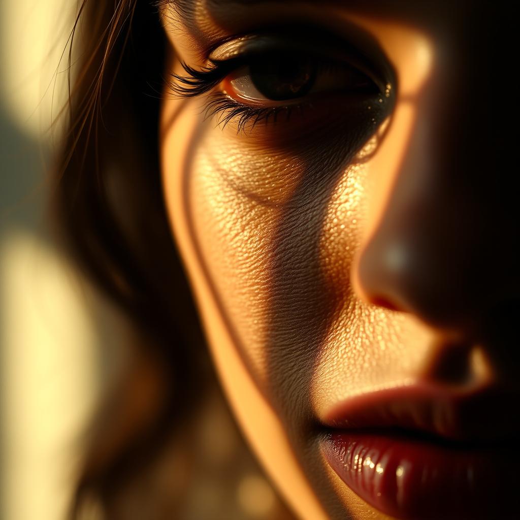 An artistic close-up image of half a face, capturing the intricate details of the features such as the eye, cheekbone, and lips