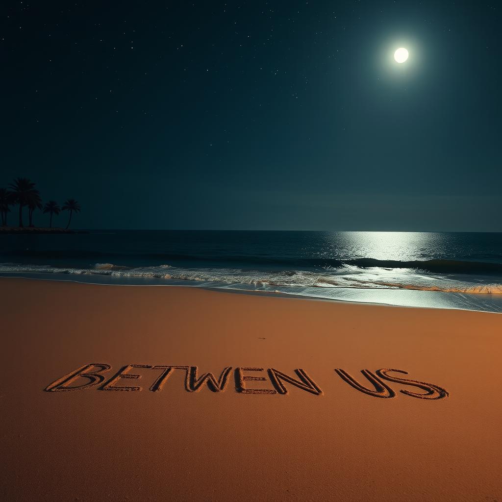 A tranquil beach scene in Abu Dhabi at night, softly illuminated by moonlight