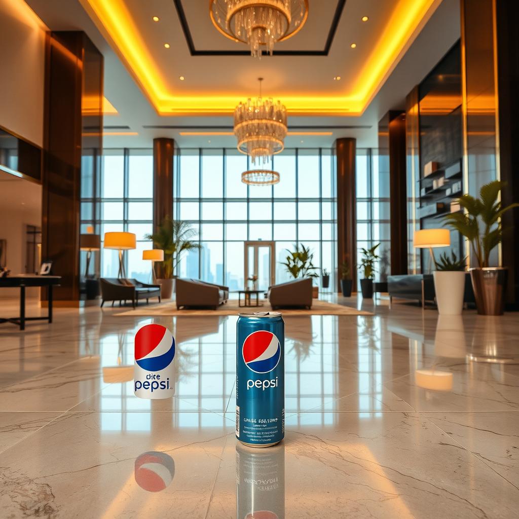 A stylish hotel lobby in Abu Dhabi with elegant modern decor featuring marble flooring and contemporary furnishings