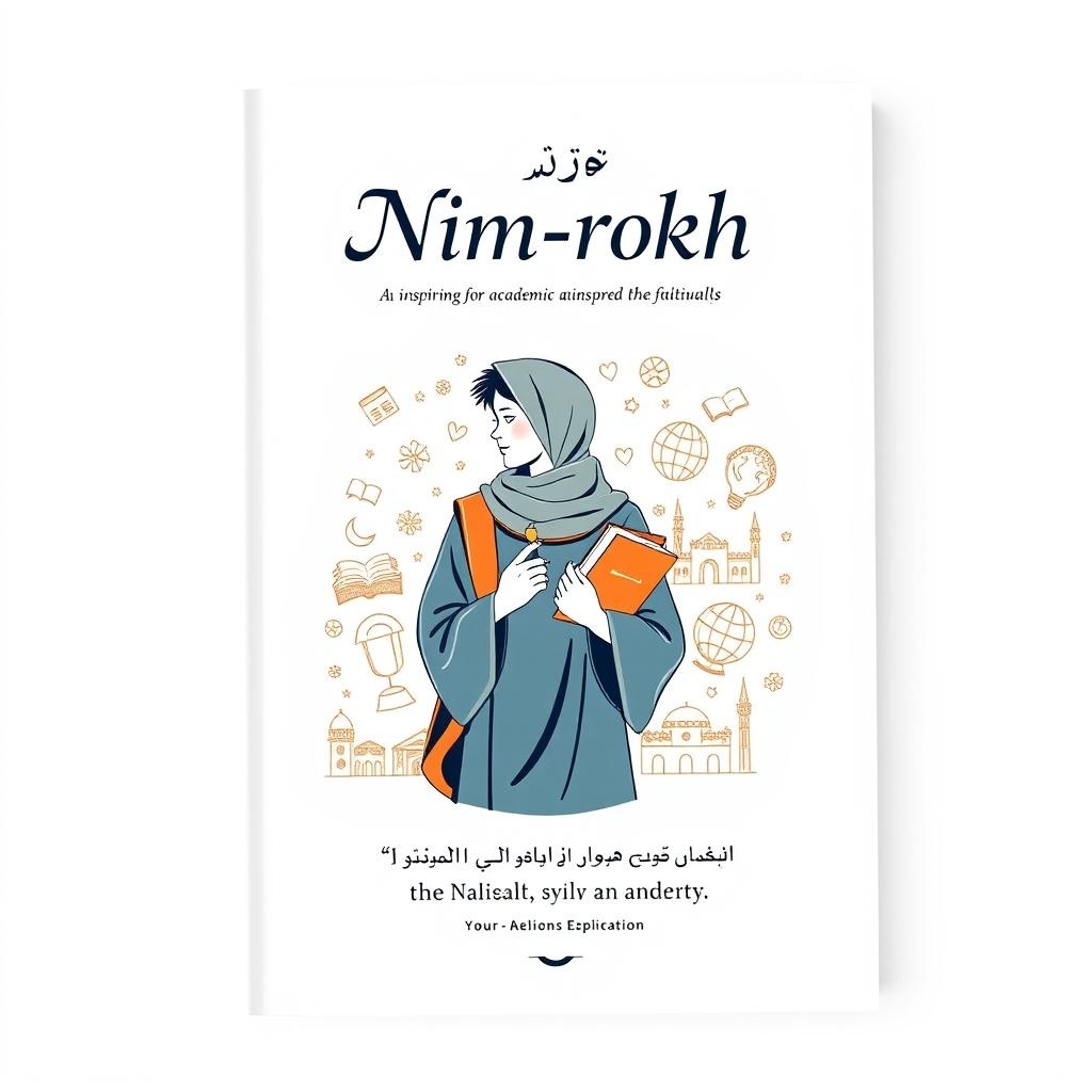 A design concept for the cover of a religious student magazine titled "نیم‌رخ" (Nim-rokh), inspired by university life with a clean white background