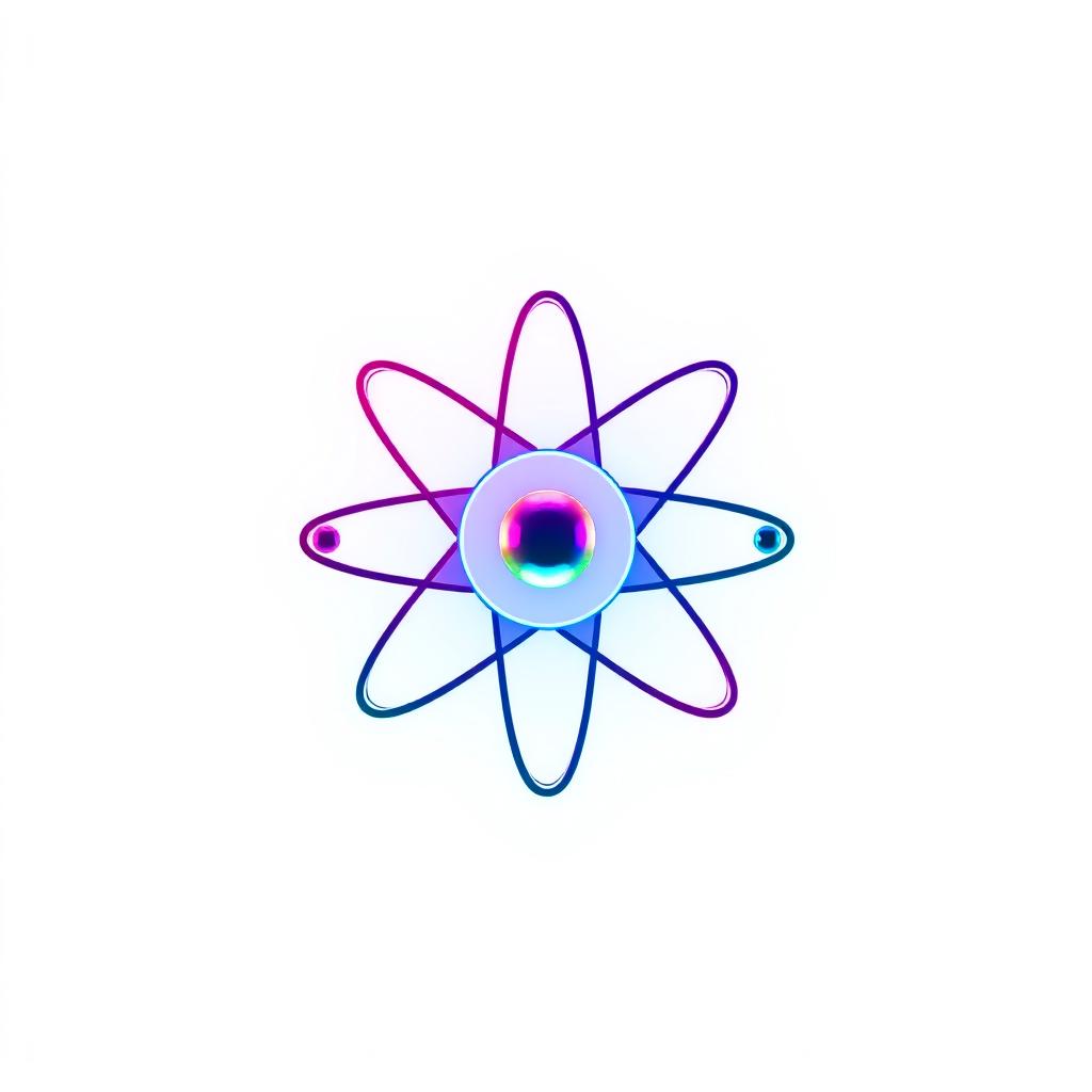 A striking representation of the atomic energy symbol, featuring a stylized atom design with electrons orbiting around the nucleus, crafted with vibrant colors and sharp geometric lines