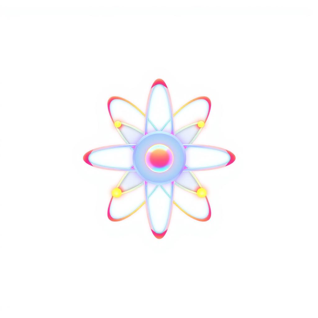 A visually captivating representation of the atomic energy symbol, featuring a simplified and elegant atom structure with orbiting electrons designed in a modern style