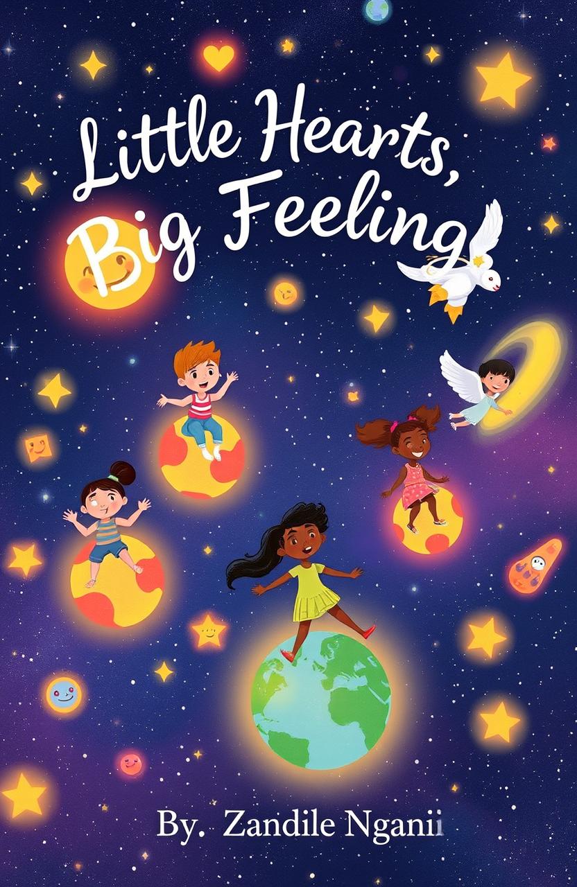 In a starry galaxy background filled with glowing illustrated emotion symbols such as sadness, anger, happiness, and anxiety floating in space