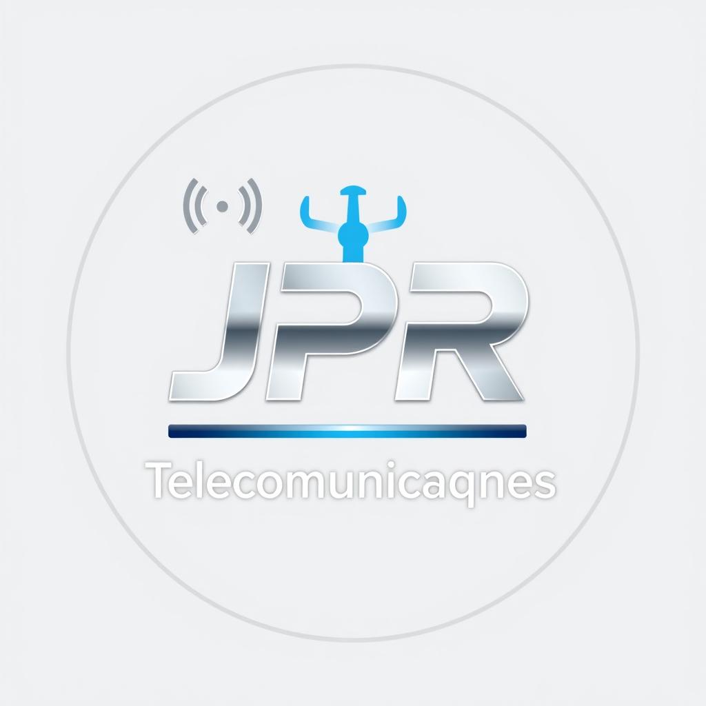 A logo for 'JPR Telecomunicaciones' designed in the style of a prestigious engineering school