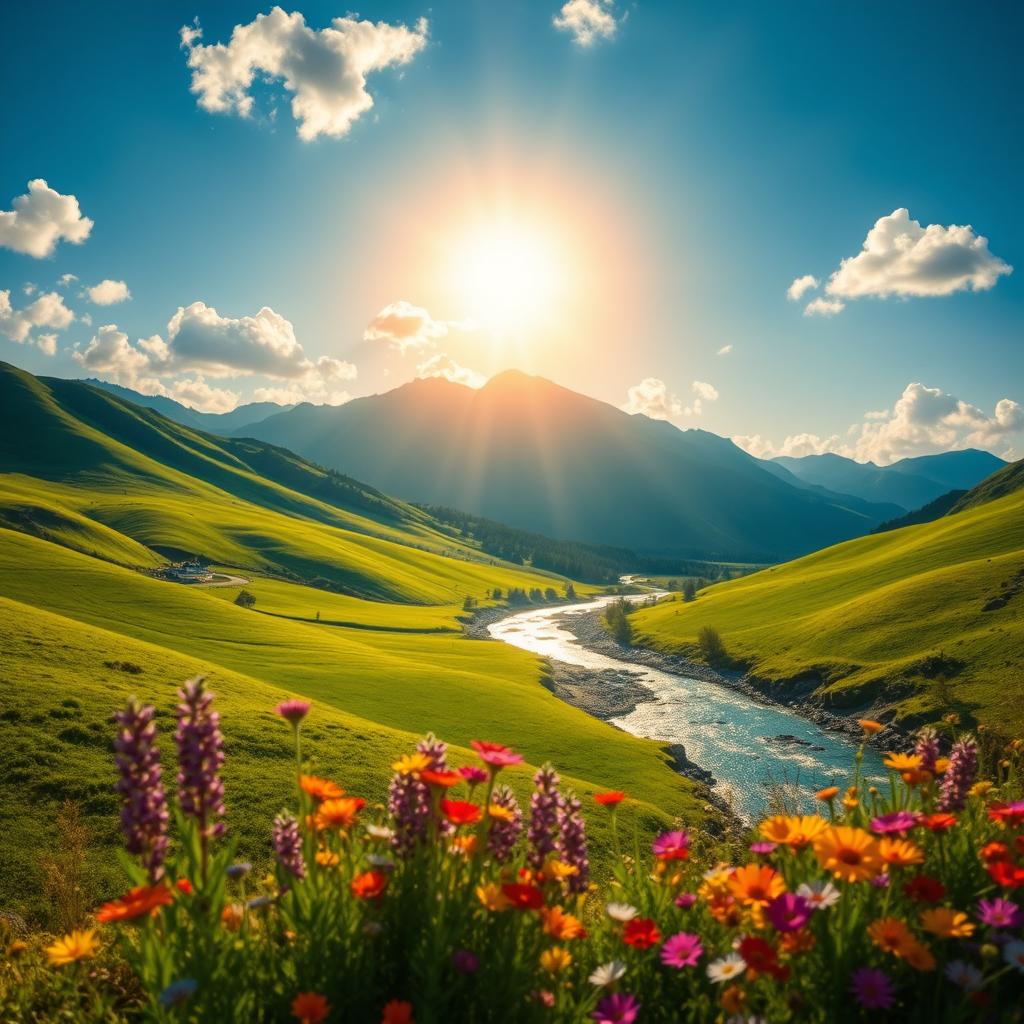 An enhanced and vibrant image featuring a stunning landscape with vivid colors of nature