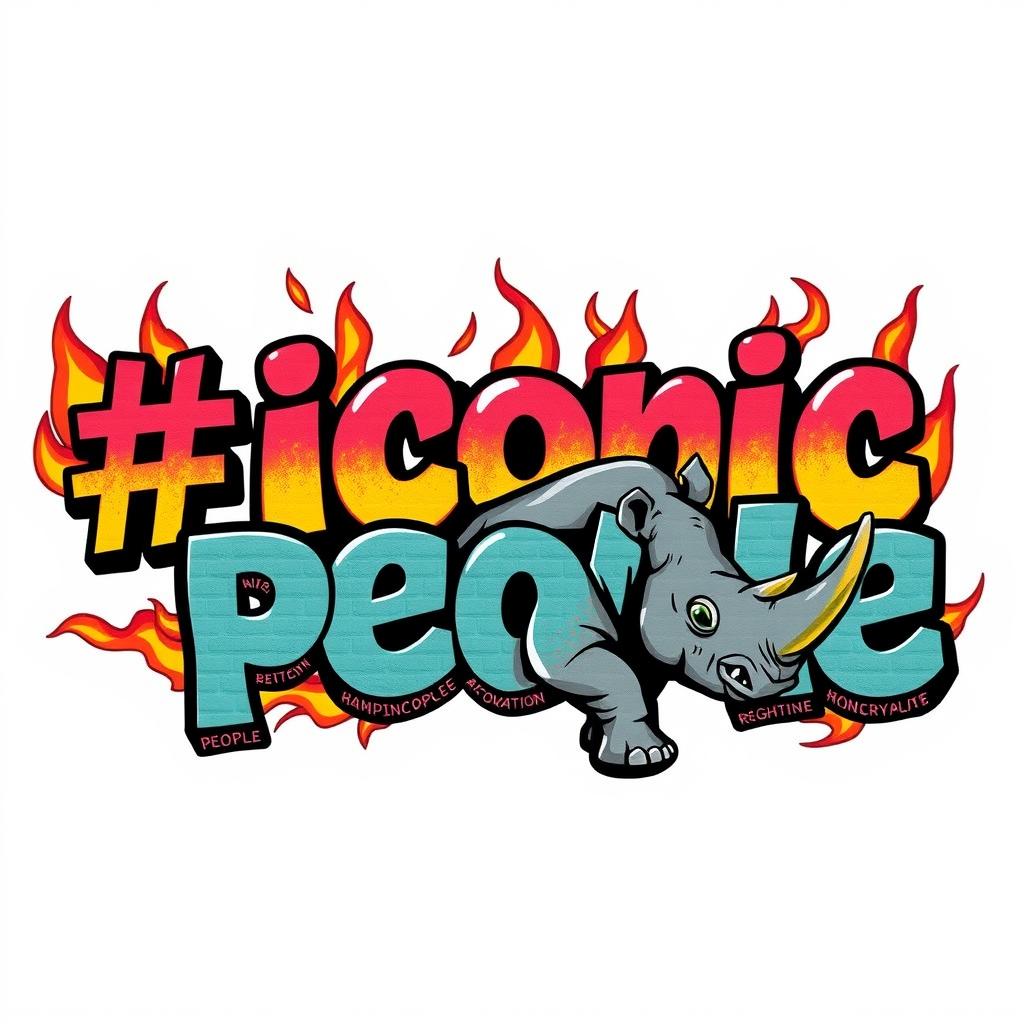 A graffiti-style artwork featuring bold, stylized letters spelling out '#iconicpeople'