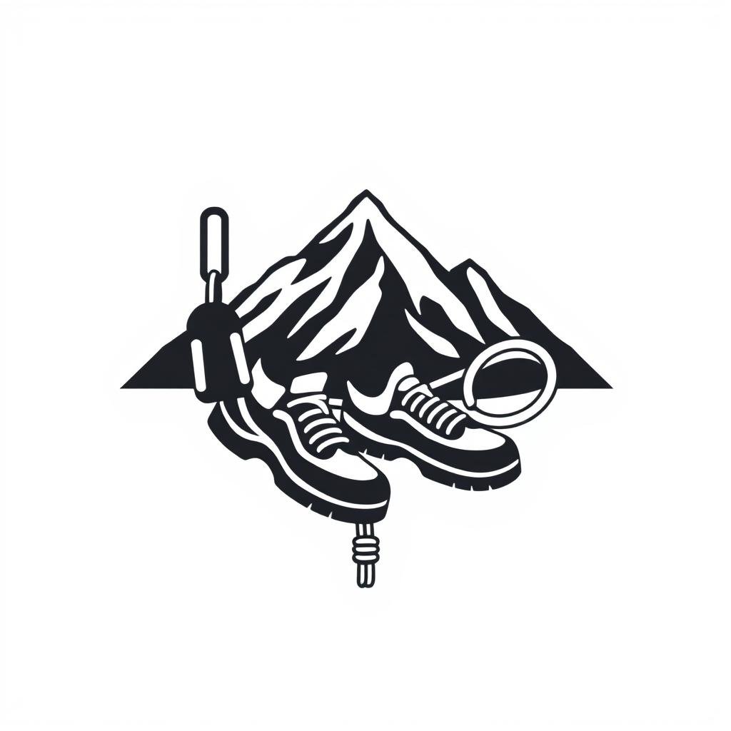 A minimalist and basic graphic design featuring rock climbing elements suitable for a t-shirt print