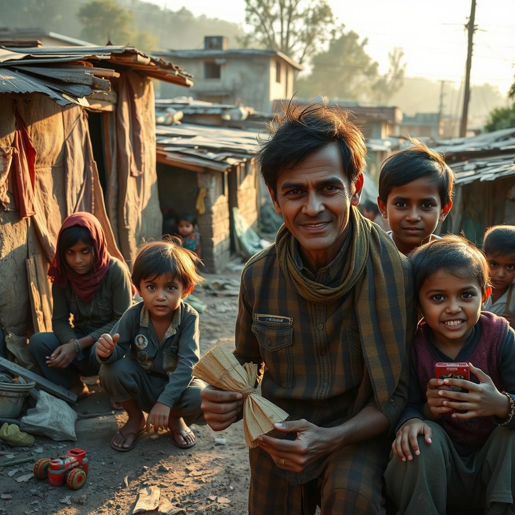 A poignant scene depicting individuals living in poverty, showcasing their resilient spirit amidst difficult circumstances