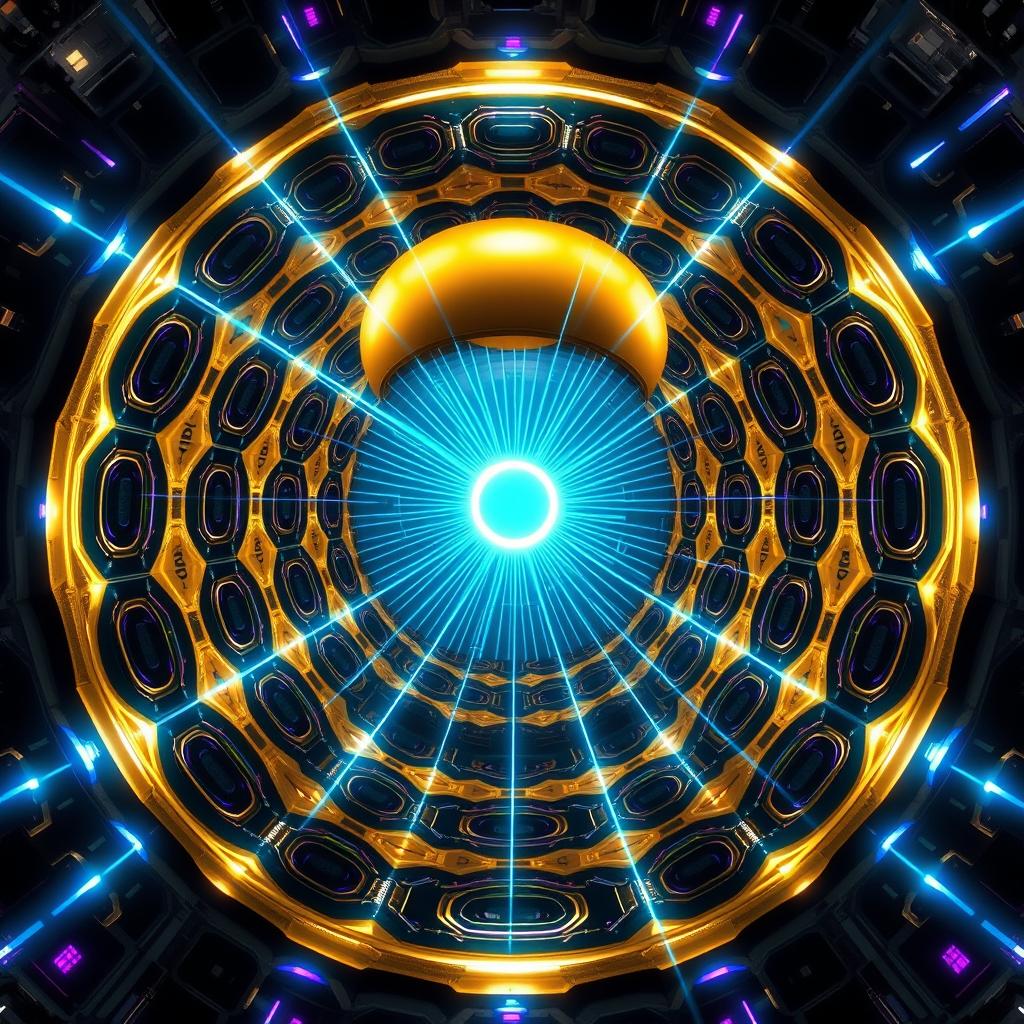 An ultra-detailed technical cutaway illustration of a majestic wormhole tunnel measuring an impressive 1 km in length and 30m in diameter, showcasing an intricate array of futuristic elements
