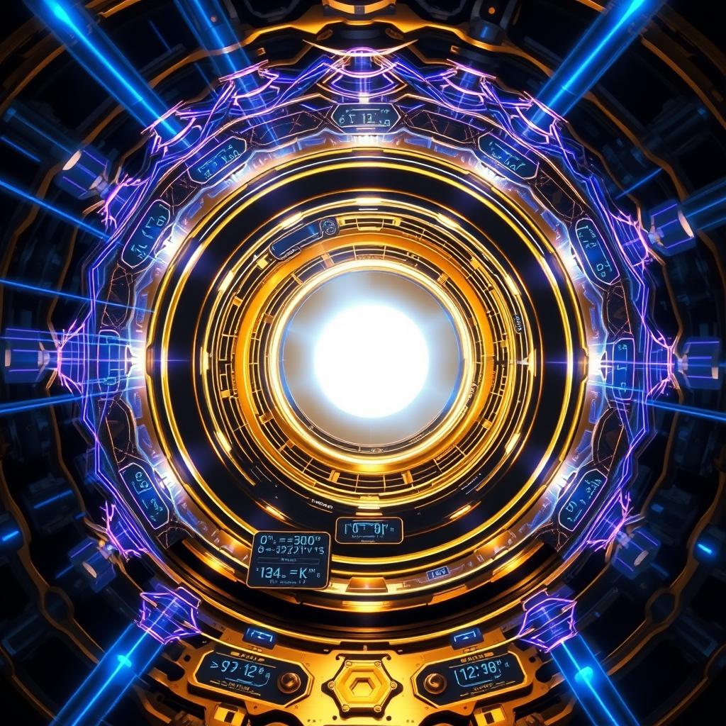 An ultra-detailed technical cutaway illustration of an impressive wormhole tunnel measuring 1 km in length and 30m in diameter